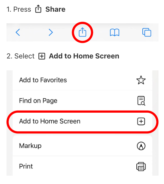 Add to Home Screen button in Safari browser on iOS