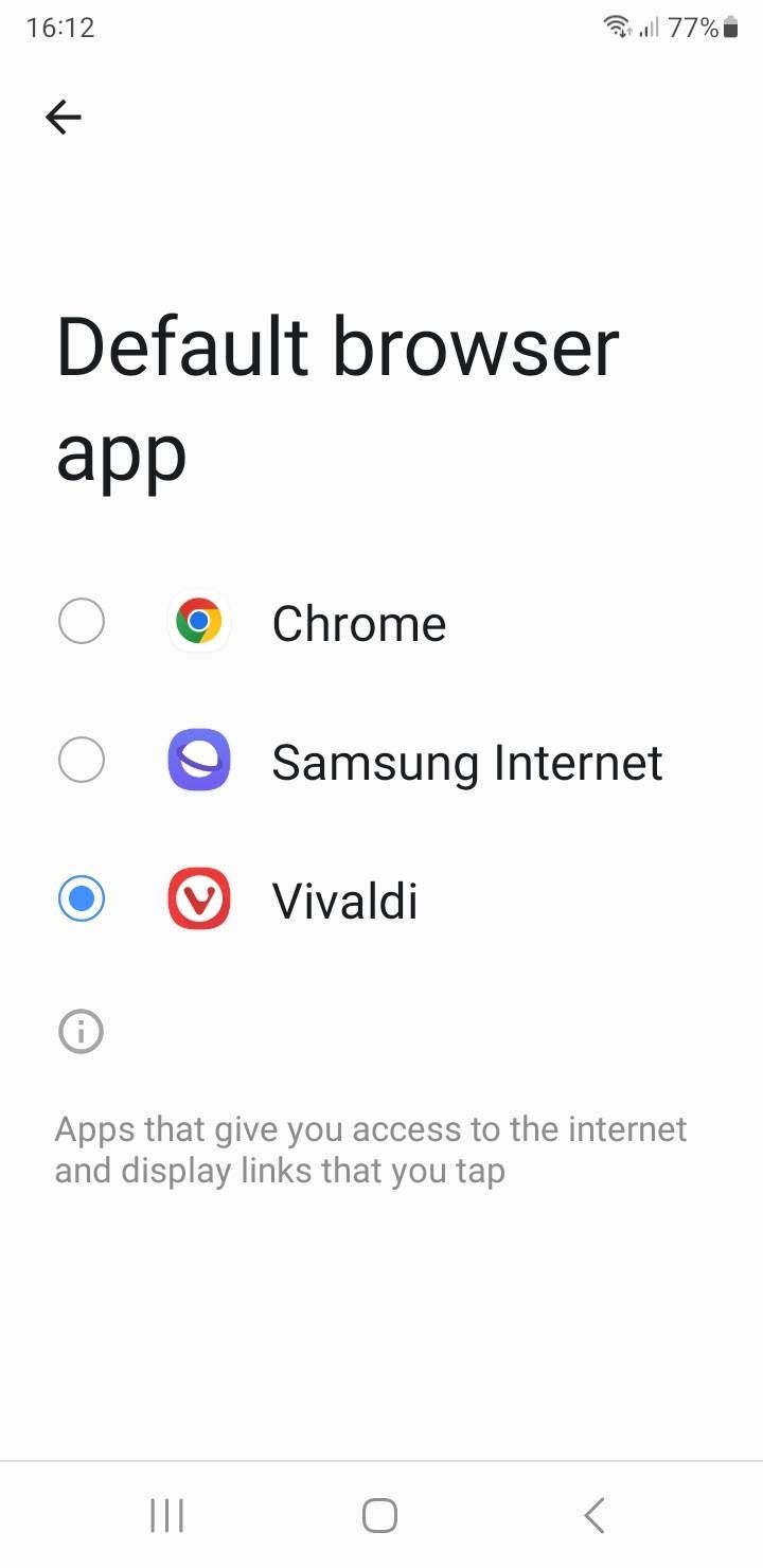 Choose the default browser app on Android 13